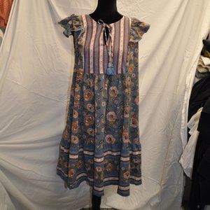 Matilda Jane L Floral Print Flutter Sleeve Babydoll Mini Dress NEW NWT